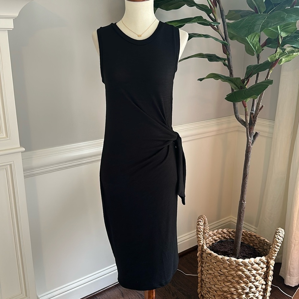 Gap Knit Side Knot Ruched Midi Sleeveless Black Dress